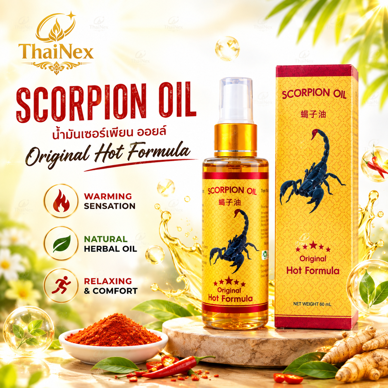 Scorpion Oil Thai Traditional Herbal Hot Formula Massage Oil 50ml