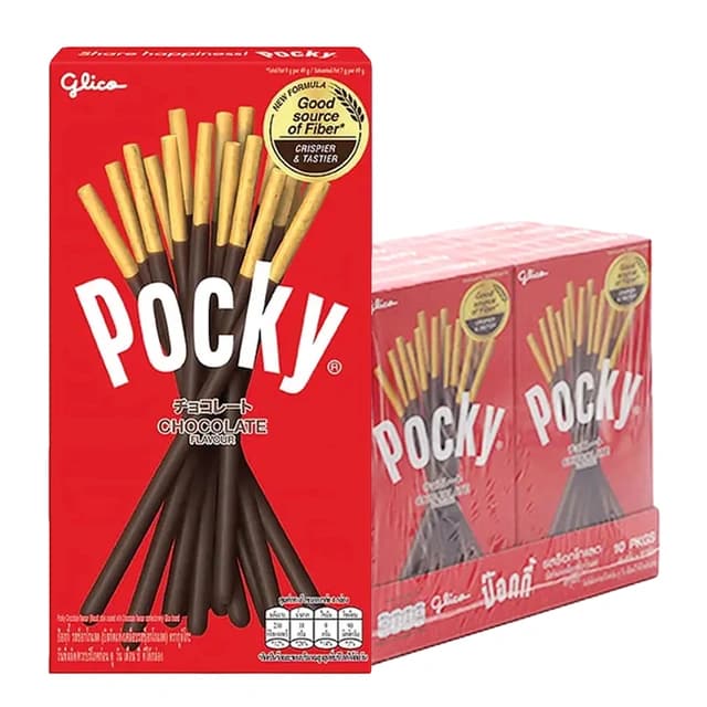GLICO Pocky Chocolate Biscuit Stick Coated with Chocolate Flavor Confectionery 20g Pack 10