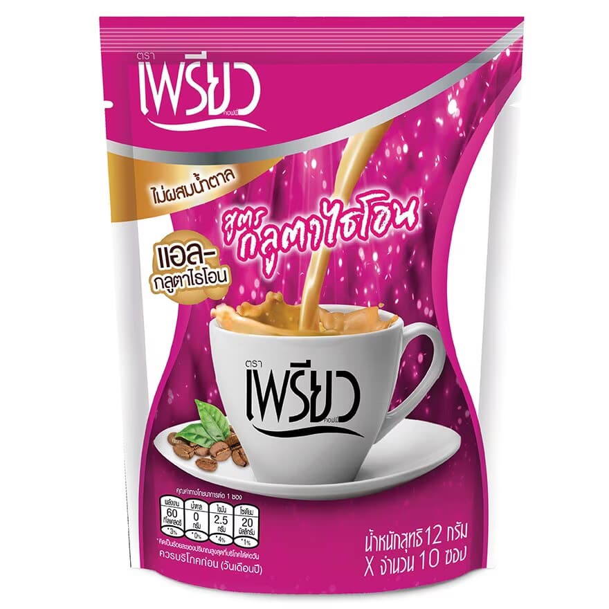Preaw Instant Coffee Mixed Glutathione 12g x 10 Sachets