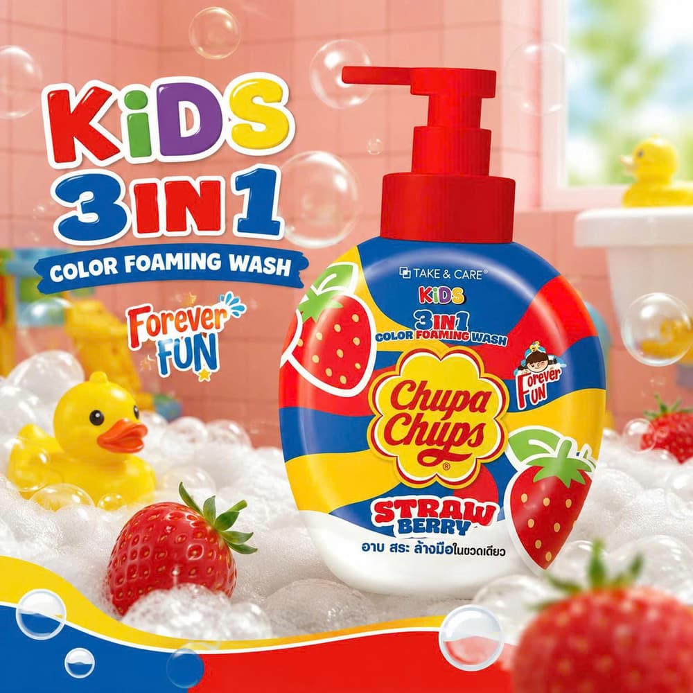 Chupa Chups Kids 3in1 Color Foaming Wash Strawberry 500ml