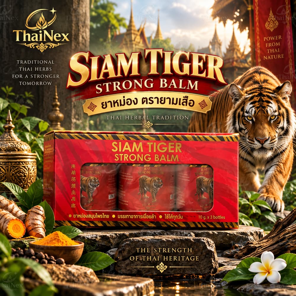 SIAM Tiger Strong Balm Thai Herbal Massage Balm Gift Box Set – 3 Jars