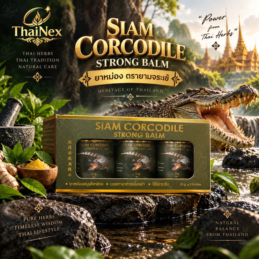 SIAM Crocodile Strong Balm Thai Herbal Massage Balm Gift Box Set – 3 Jars