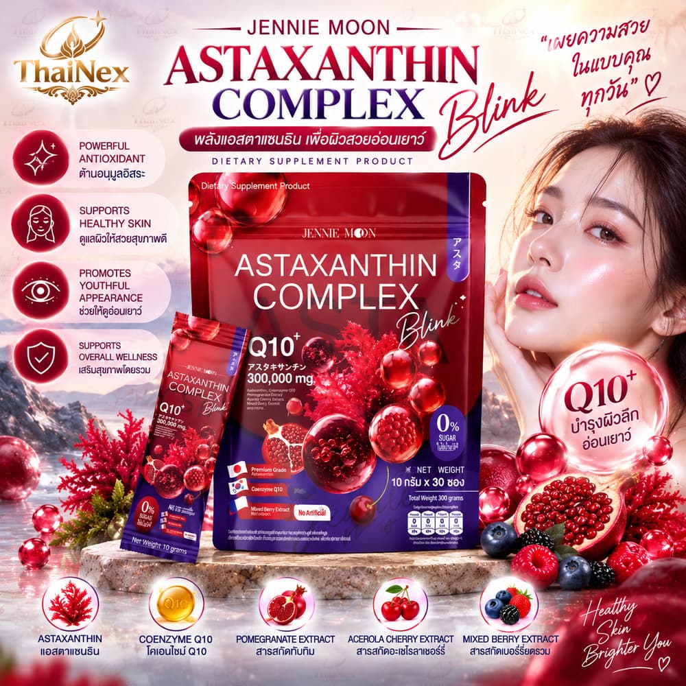 JENNIE MOON Astaxanthin Complex Q10 Slim Antioxidant Drink Mix Supplement 10g × 30 Sachets – 300g