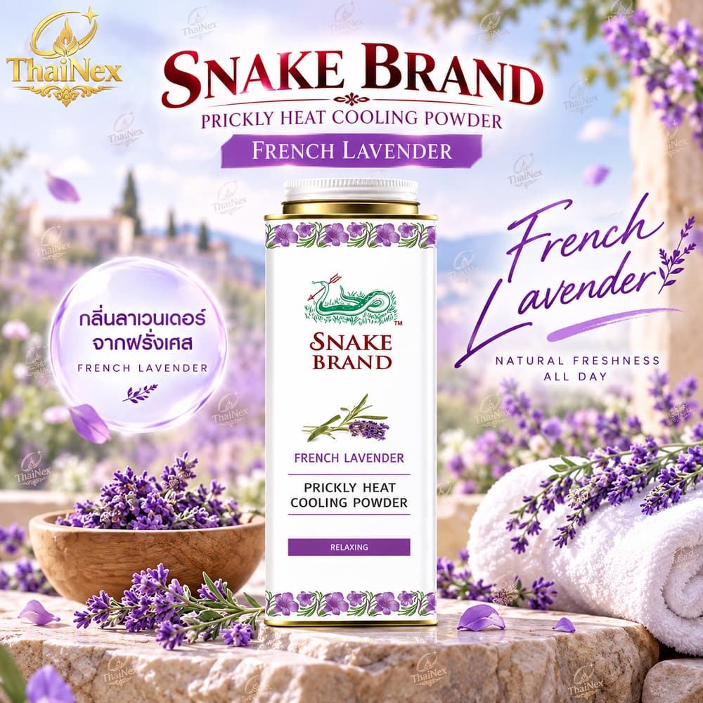 Snake Brand Prickly Heat Powder Lavender Cooling 280g Relaxing Talc