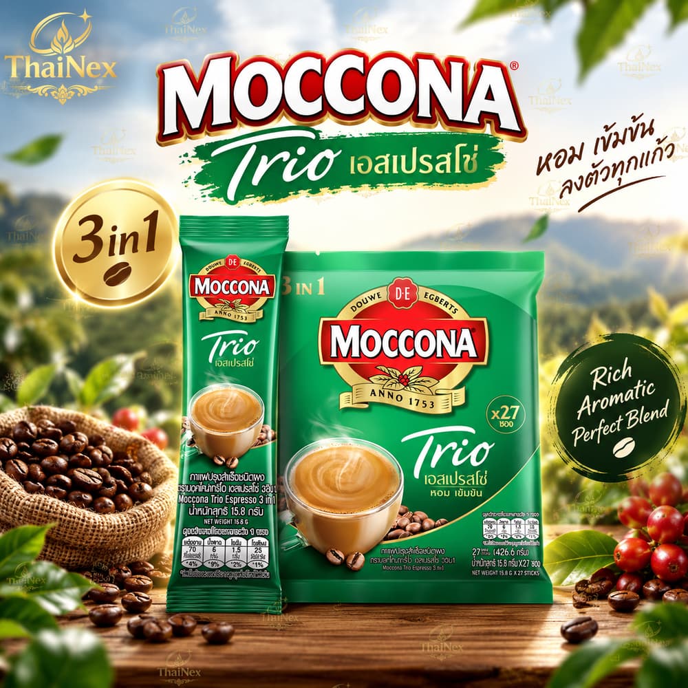 Moccona Trio Espresso Coffee Powder 3 in1 Mix Instant Beverage 27 Sachets X3