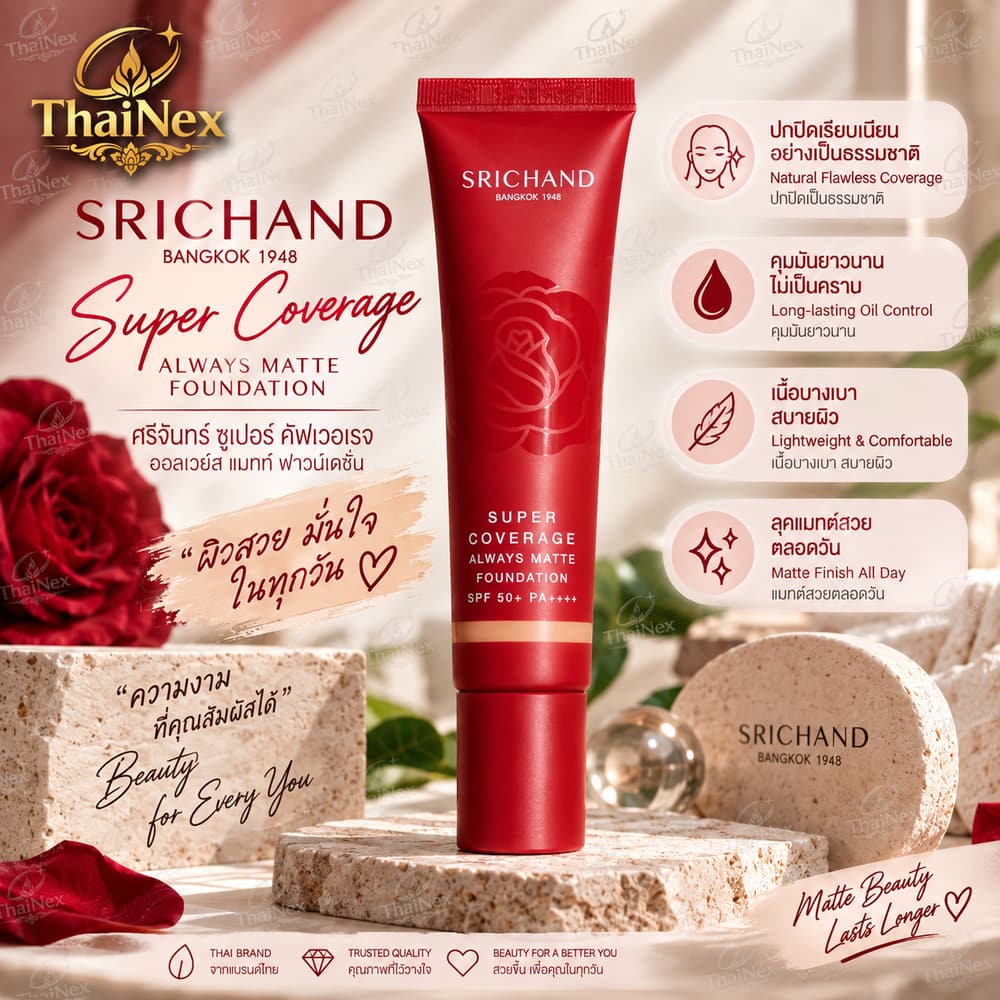 Srichand Super Coverage Always Matte Foundation SPF 50+ PA++++ Sachet 6 ml (1 Box)