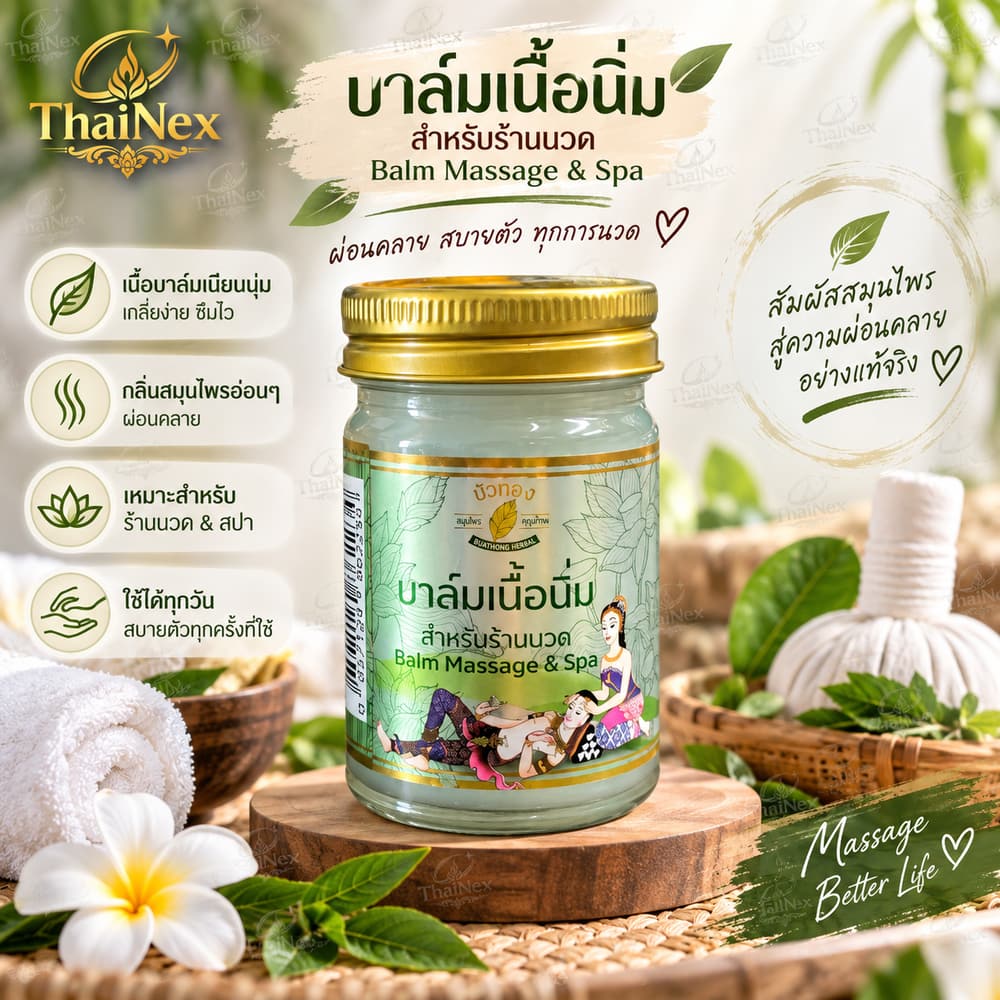 Bua Thong Thai Cooling Herbal Balm Massage & Spa Formula 50g