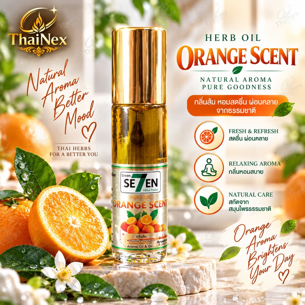 SEVEN Herb Oil Orange Scent Thai Herbal Aromatic Oil Roll-On 8cc