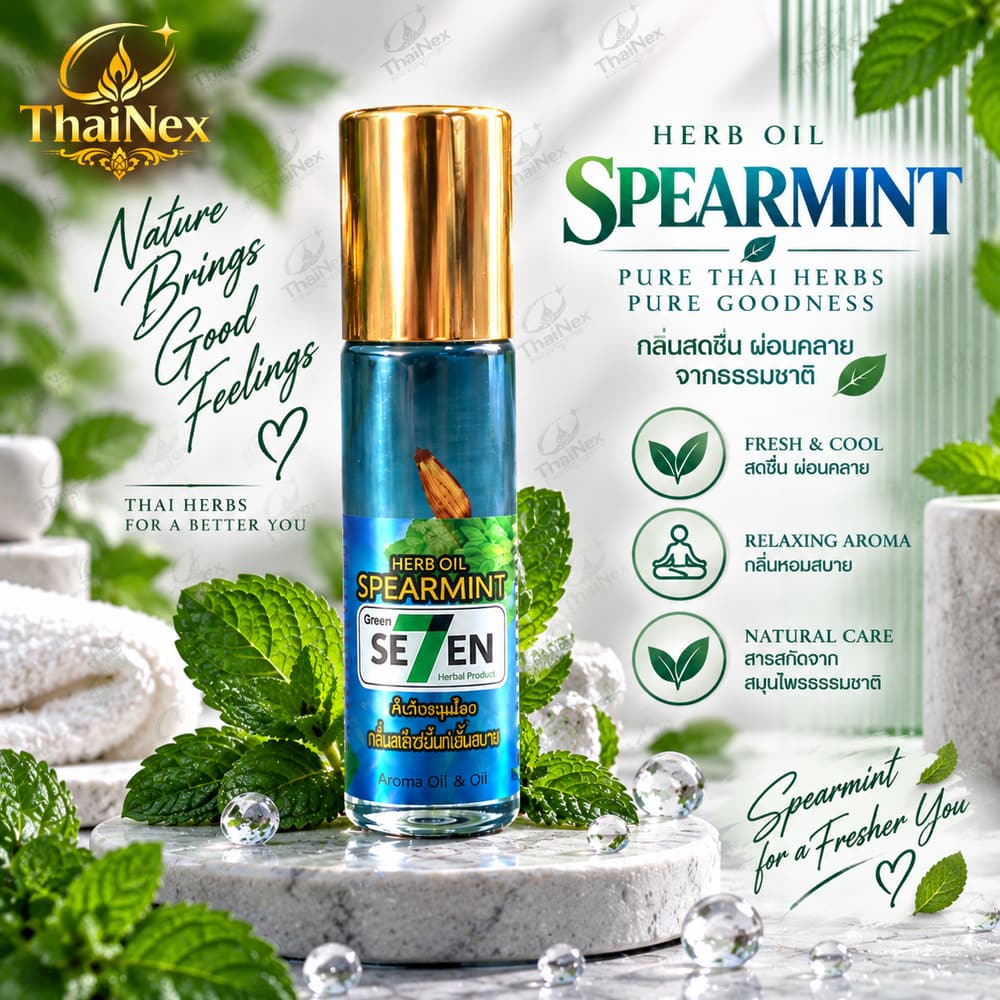 SEVEN Herb Oil Spearmint Thai Herbal Aromatic Oil Roll-On 8cc
