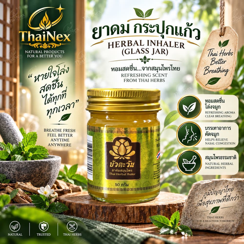Bua Tawan Thai Traditional Herbal Yellow Balm 50g