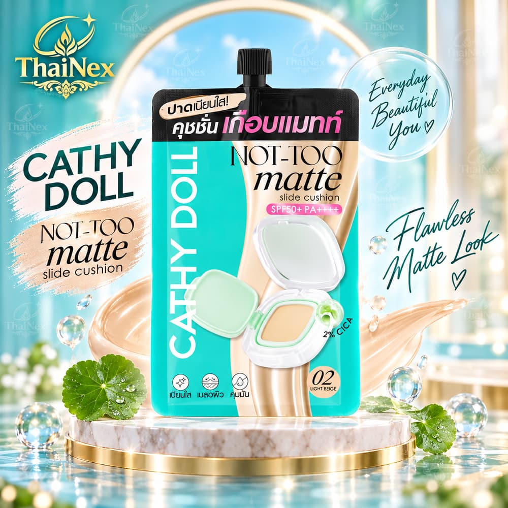 Cathy Doll Not-Too Matte Slide Cushion SPF50+ PA++++ 6g. 02 Light Beige