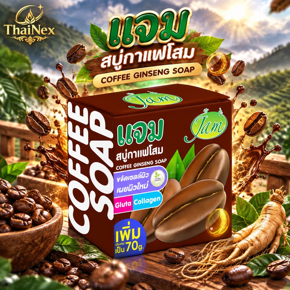 Jam Soap Coffee Ginseng Gluta Collagen Soap 70g – 12 Pack