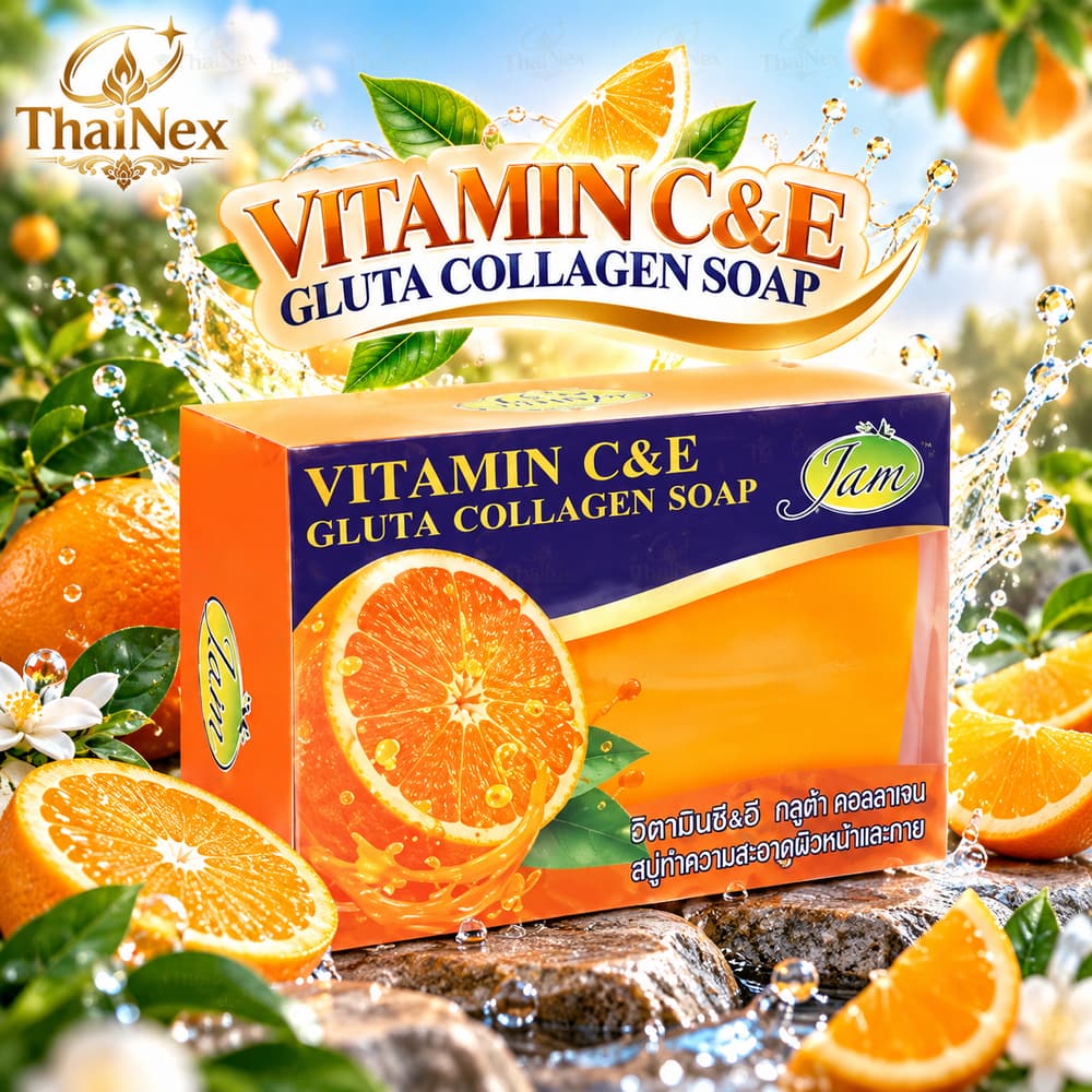 Jam Soap Vitamin C & E Gluta Collagen Soap 130g × 4 Bars