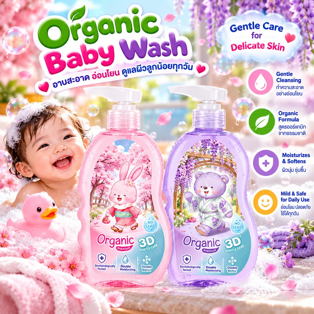 Kodomo Premium Organic Baby Head to Toe Wash 360ml – 2 Scents