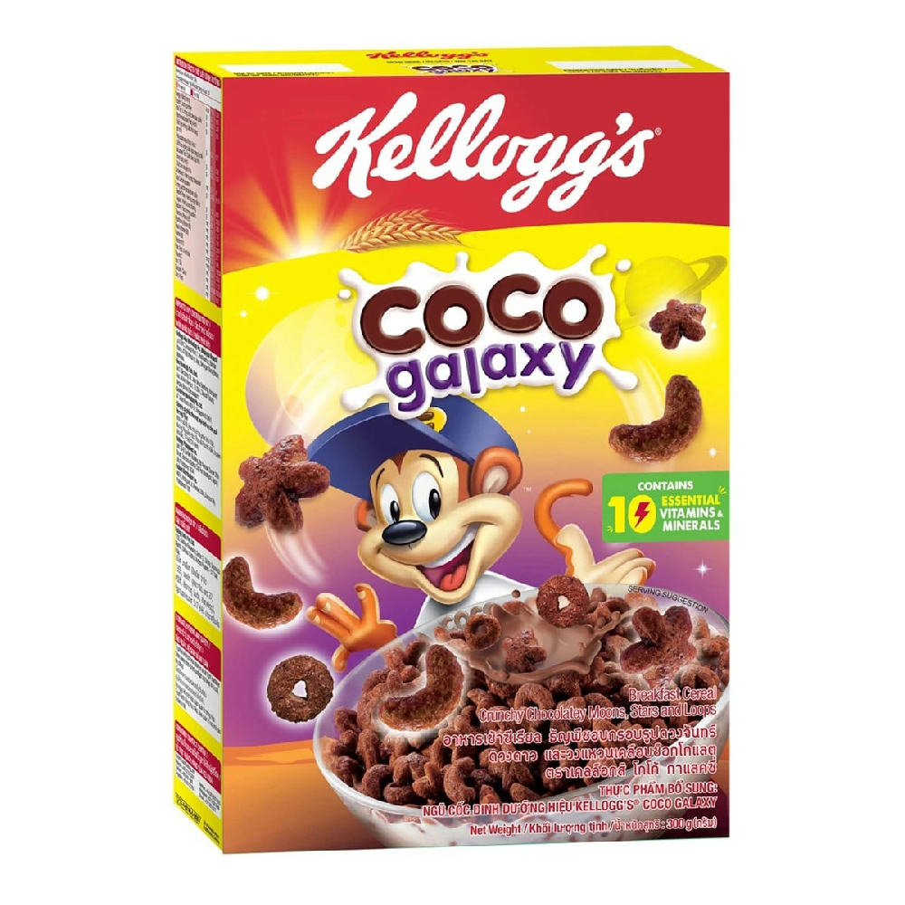 KELLOGG'S Coco Galaxy Breakfast Cereal Crunchy Chocolatey Moons Stars and Loops 300g