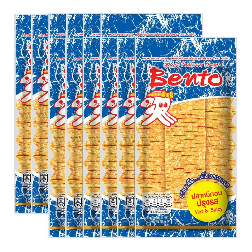 BENTO Squid Seafood Snack Hot and Spicy Flavor 18g x 12 units