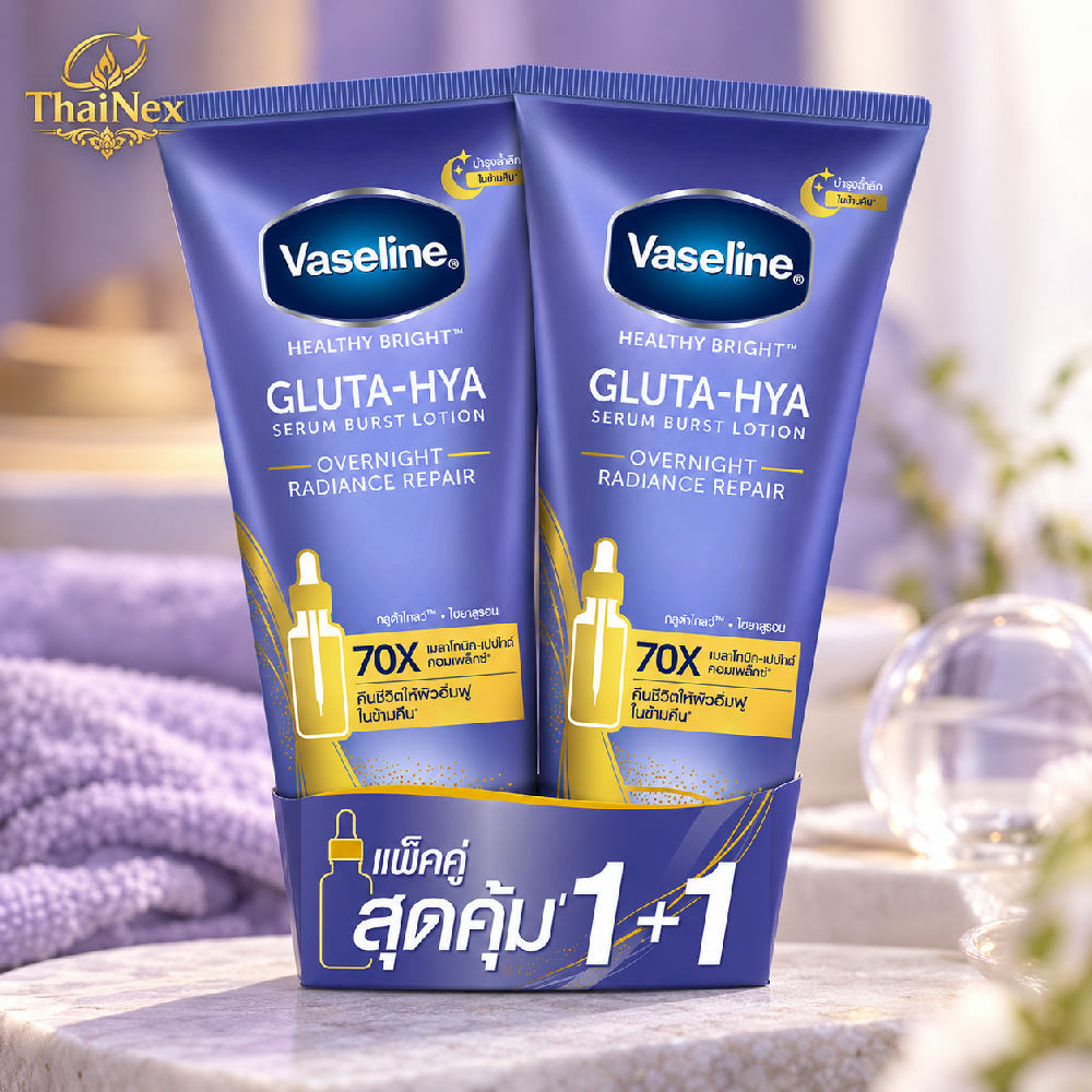 Vaseline Healthy Bright Gluta-Hya Serum Burst Lotion Overnight Radiance Repair 300ml (1+1)