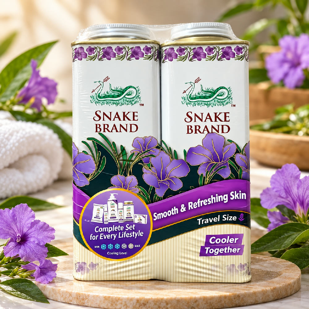 Snake Brand Prickly Heat Powder Lavender Cooling 280g Relaxing Talc ( 1+1)