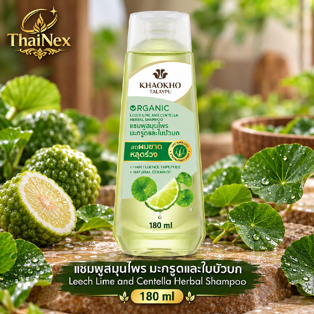 Khaokho Talaypu Leech Lime Centella Herbal Kaffir Shampoo for Hair Loss 180ml