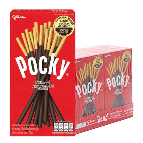 GLICO Pocky Chocolate Biscuit Stick Coated with Chocolate Flavor Confectionery 20g Pack 10