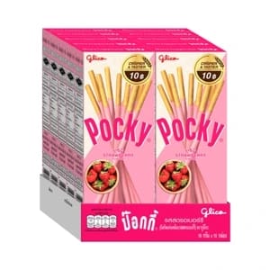 GLICO Pocky Strawberry Biscuit Stick Coated with Strawberry Flavor Confectionery 19g Pack 10
