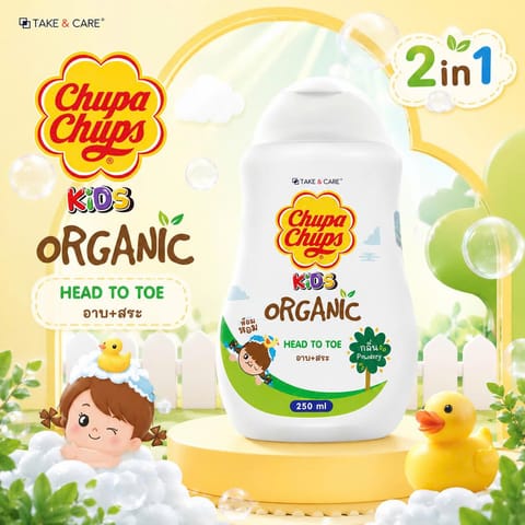Chupa Chups Kids Organic 2in1 Head to Toe Body Wash & Shampoo Powdery 250ml