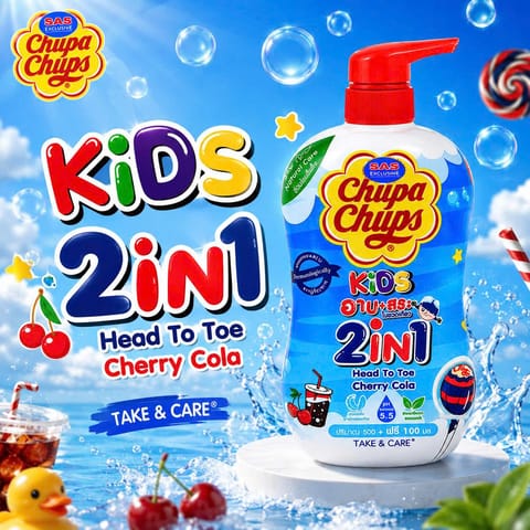 Chupa Chups Kids 2in1 Head to Toe Body Wash & Shampoo Cherry Cola 600ml