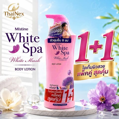 MISTINE WHITE SPA WHITE MUSK UV WHITENING LOTION 1+1