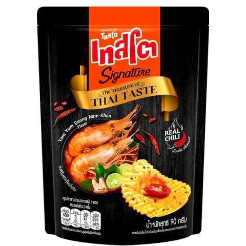 TASTO Signature Tom Yum Shrimp Creamy Soup Flavored Potato Chips Ridge Cut 90g Pack 6