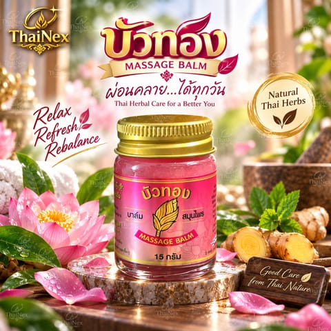 Bua Thong Thai Herbal Massage Balm Traditional Pink Formula 15g