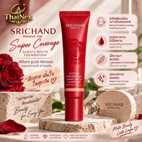 Srichand Super Coverage Always Matte Foundation SPF 50+ PA++++ Sachet 6 ml (1 Box)