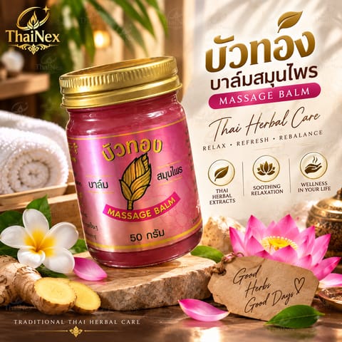 Bua Thong Thai Herbal Massage Balm Traditional Pink Formula 50g