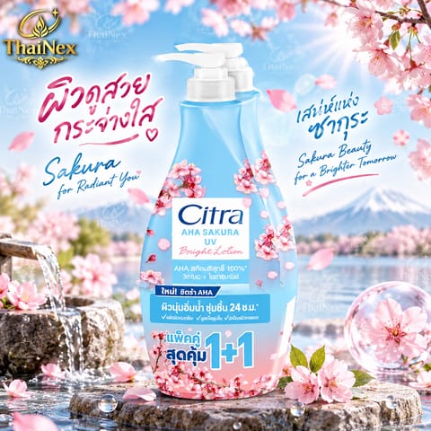 Citra Bright AHA Sakura UV Protection HYA Hand And Body Lotion Vitamin B3 300ml.