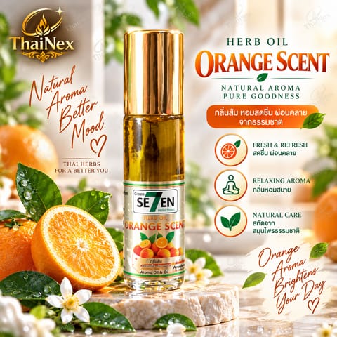 SEVEN Herb Oil Orange Scent Thai Herbal Aromatic Oil Roll-On 8cc