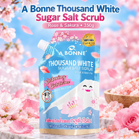 A Bonne Thousand White Silky Sugar Salt Scrub – Rose & Sakura 350g
