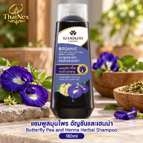 Khaokho Talaypu Organic Butterfly Pea & Henna Shampoo 180ml