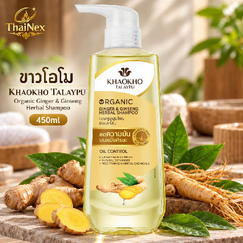 Khaokho Talaypu Organic Ginger & Ginseng Herbal Shampoo 450ml.