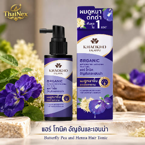 Khaokho Talaypu Hair Tonic Anti Gray Hair Butterfly Pea And Henna 80ml